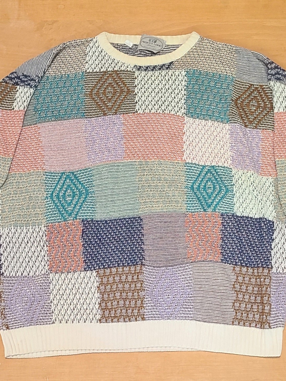 Pronto Uomo Cream Multicolor Patchwork Knit Sweater